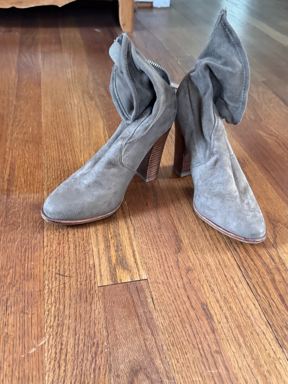 Women's Gray Suede Heeled Ankle Boots